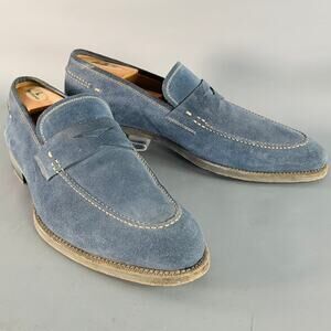 MAGNANNI Size 11 Blue Grey Contrast Stitch Suede Penny Loafers